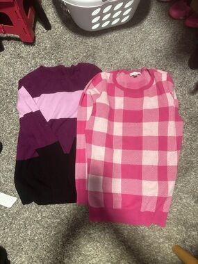 Belle by Kim Gravel Pink Gingham Crewneck Sweater